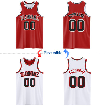 Custom Red Black-White Reversible Double Side Basketball Jersey