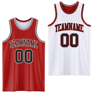 Custom Red Black-White Reversible Double Side Basketball Jersey