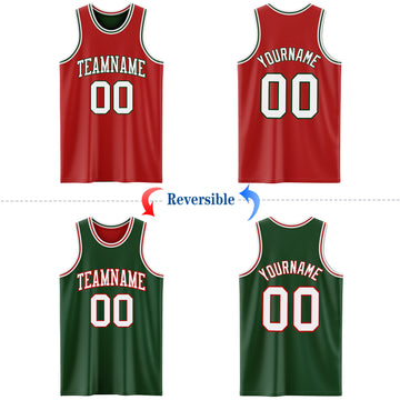 Custom Red White-Green Reversible Double Side Basketball Jersey