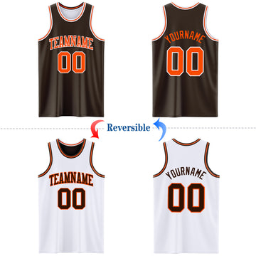 Custom Brown Orange-White Reversible Double Side Basketball Jersey