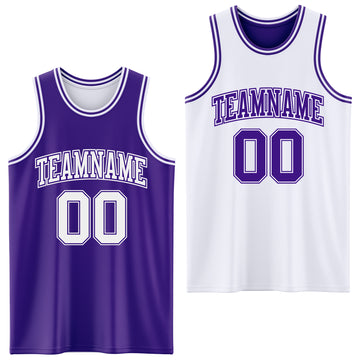 Custom Purple White Reversible Double Side Basketball Jersey