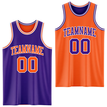 Custom Purple Orange-White Reversible Double Side Basketball Jersey