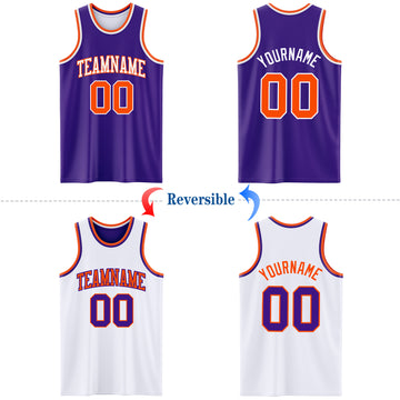 Custom Purple Orange-White Reversible Double Side Basketball Jersey