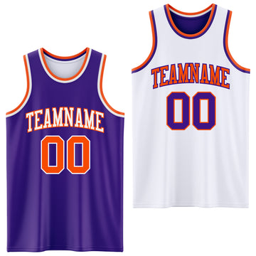 Custom Purple Orange-White Reversible Double Side Basketball Jersey