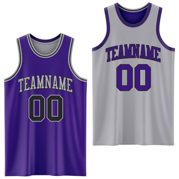 Custom Purple Black-Gray Reversible Double Side Basketball Jersey