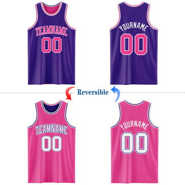 Custom Purple Pink-White Reversible Double Side Basketball Jersey