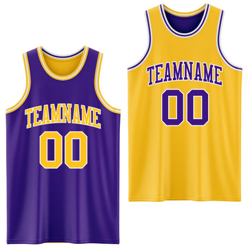 Custom Purple Gold-White Reversible Double Side Basketball Jersey