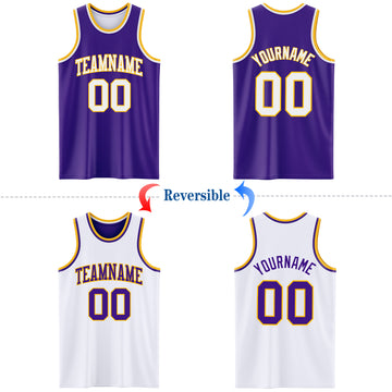 Custom Purple White-Gold Reversible Double Side Basketball Jersey