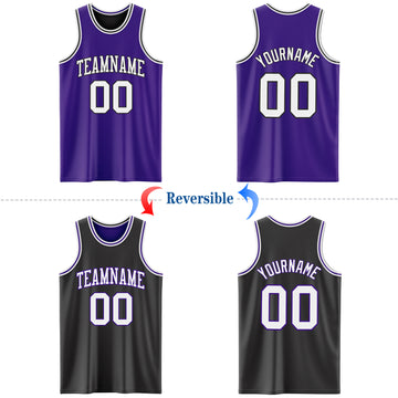 Custom Purple White-Black Reversible Double Side Basketball Jersey