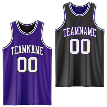 Custom Purple White-Black Reversible Double Side Basketball Jersey