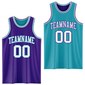 Custom Purple White-Teal Reversible Double Side Basketball Jersey