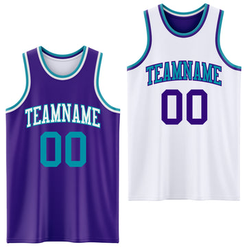 Custom Purple Teal-White Reversible Double Side Basketball Jersey