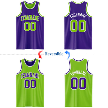 Custom Purple Neon Green-White Reversible Double Side Basketball Jersey