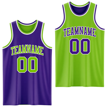 Custom Purple Neon Green-White Reversible Double Side Basketball Jersey