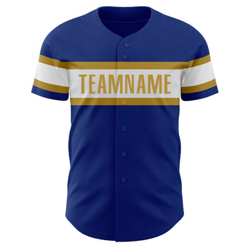 Custom Royal White-Old Gold Authentic Baseball Jersey