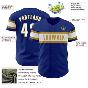 Custom Royal White-Old Gold Authentic Baseball Jersey