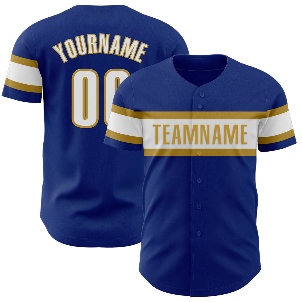 Custom Royal White-Old Gold Authentic Baseball Jersey