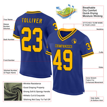 Custom Royal Gold-Black Mesh Authentic Throwback Football Jersey