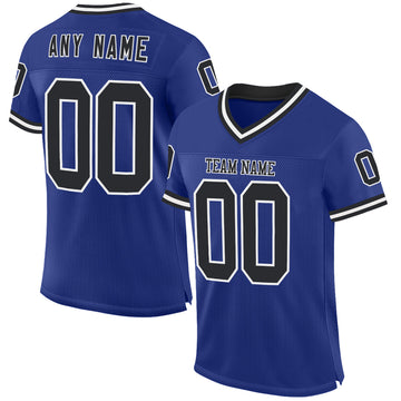 Custom Royal Black-White Mesh Authentic Throwback Football Jersey