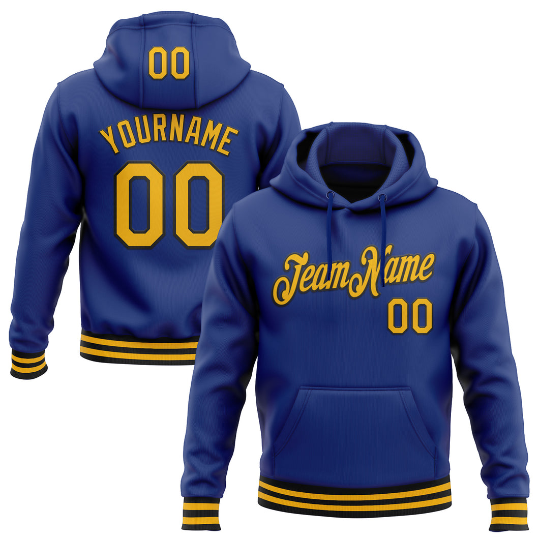 Custom Stitched Royal Gold-Black Sports Pullover Sweatshirt Hoodie