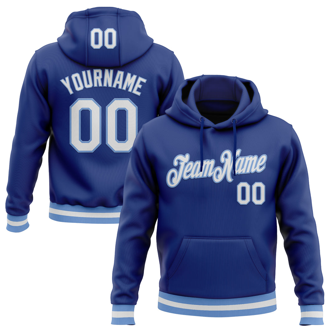 Custom Stitched Royal White-Light Blue Sports Pullover Sweatshirt Hoodie