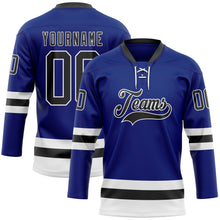 Load image into Gallery viewer, Custom Royal Black-White Hockey Lace Neck Jersey
