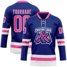 Load image into Gallery viewer, Custom Royal Pink-White Hockey Lace Neck Jersey
