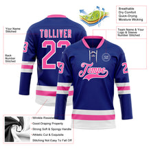 Load image into Gallery viewer, Custom Royal Pink-White Hockey Lace Neck Jersey
