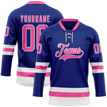 Load image into Gallery viewer, Custom Royal Pink-White Hockey Lace Neck Jersey
