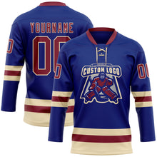 Load image into Gallery viewer, Custom Royal Crimson-Cream Hockey Lace Neck Jersey
