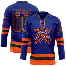 Load image into Gallery viewer, Custom Royal Black-Orange Hockey Lace Neck Jersey
