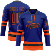 Load image into Gallery viewer, Custom Royal Black-Orange Hockey Lace Neck Jersey
