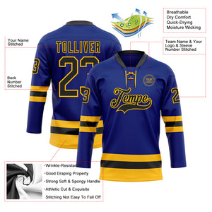 Custom Royal Black-Gold Hockey Lace Neck Jersey