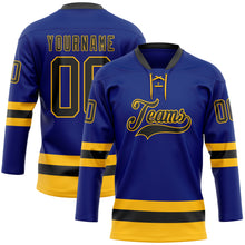 Load image into Gallery viewer, Custom Royal Black-Gold Hockey Lace Neck Jersey
