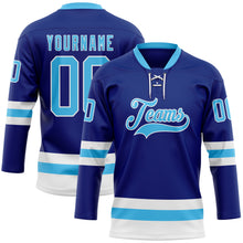 Load image into Gallery viewer, Custom Royal Sky Blue-White Hockey Lace Neck Jersey
