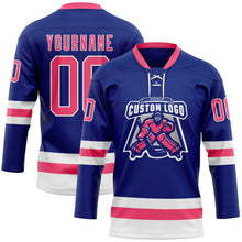 Load image into Gallery viewer, Custom Royal Neon Pink-White Hockey Lace Neck Jersey
