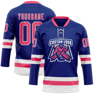 Custom Royal Neon Pink-White Hockey Lace Neck Jersey