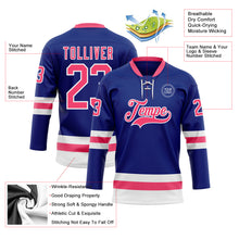 Load image into Gallery viewer, Custom Royal Neon Pink-White Hockey Lace Neck Jersey
