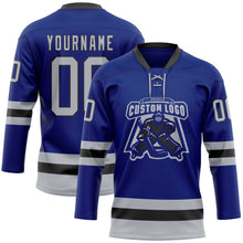 Load image into Gallery viewer, Custom Royal Gray-Black Hockey Lace Neck Jersey
