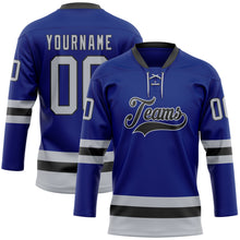 Load image into Gallery viewer, Custom Royal Gray-Black Hockey Lace Neck Jersey
