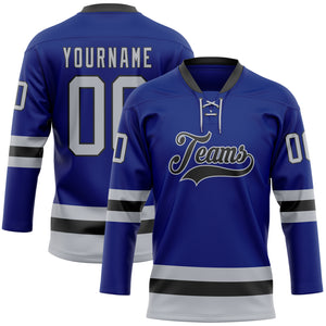 Custom Royal Gray-Black Hockey Lace Neck Jersey