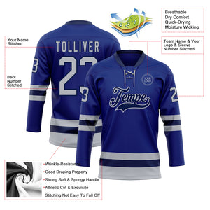 Custom Royal Gray-Navy Hockey Lace Neck Jersey