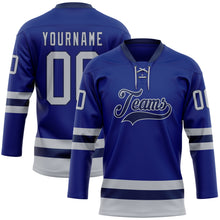 Load image into Gallery viewer, Custom Royal Gray-Navy Hockey Lace Neck Jersey
