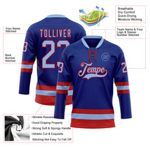 Load image into Gallery viewer, Custom Royal Light Blue-Red Hockey Lace Neck Jersey
