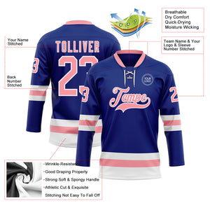 Custom Royal Medium Pink-White Hockey Lace Neck Jersey