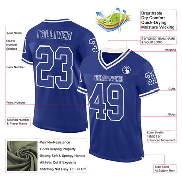 Custom Royal White Mesh Authentic Throwback Football Jersey