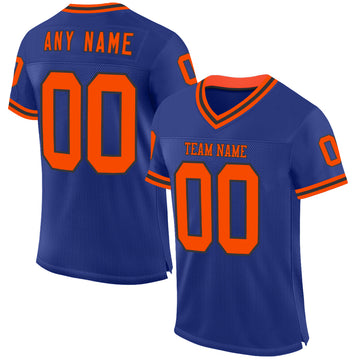 Custom Royal Orange-Black Mesh Authentic Throwback Football Jersey