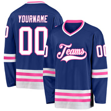 Load image into Gallery viewer, Custom Royal White-Pink Hockey Jersey
