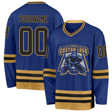 Load image into Gallery viewer, Custom Royal Black-Old Gold Hockey Jersey
