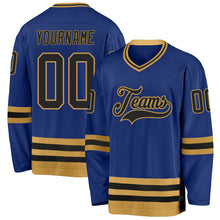 Load image into Gallery viewer, Custom Royal Black-Old Gold Hockey Jersey
